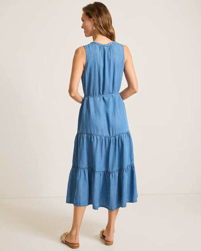 CHAMBRAY O'LEI LINEN-BLEND DRESS
